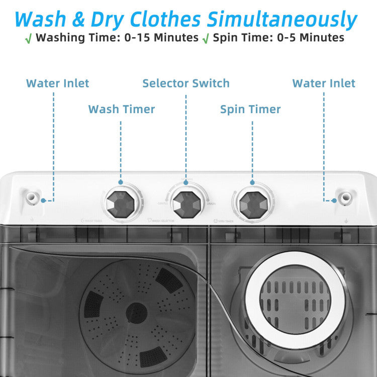 26 lbs Semi-Automatic Twin Tub Washing Machine with Drain Pump