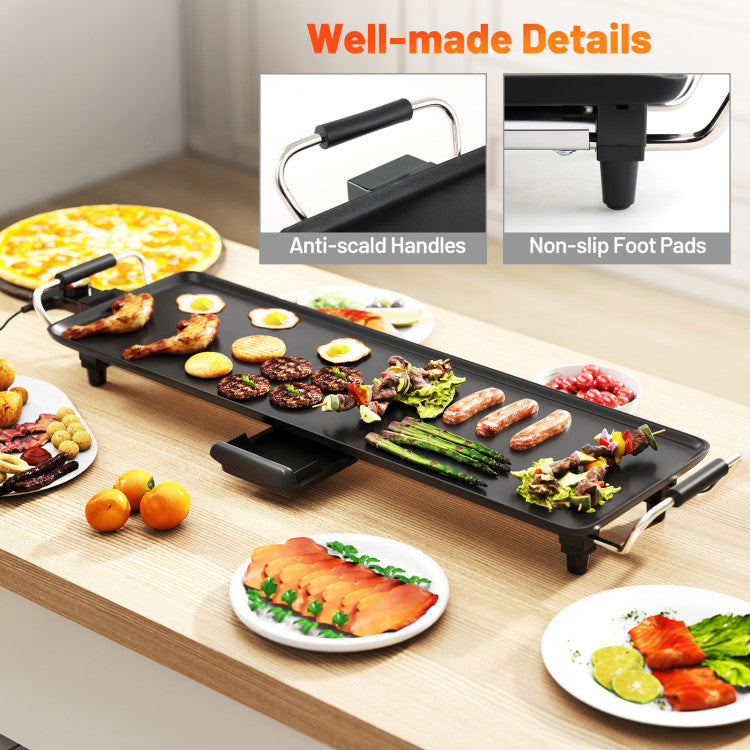 27/35 Inch Large Electric Griddle Nonstick BBQ Grill with Adjustable Temperature
