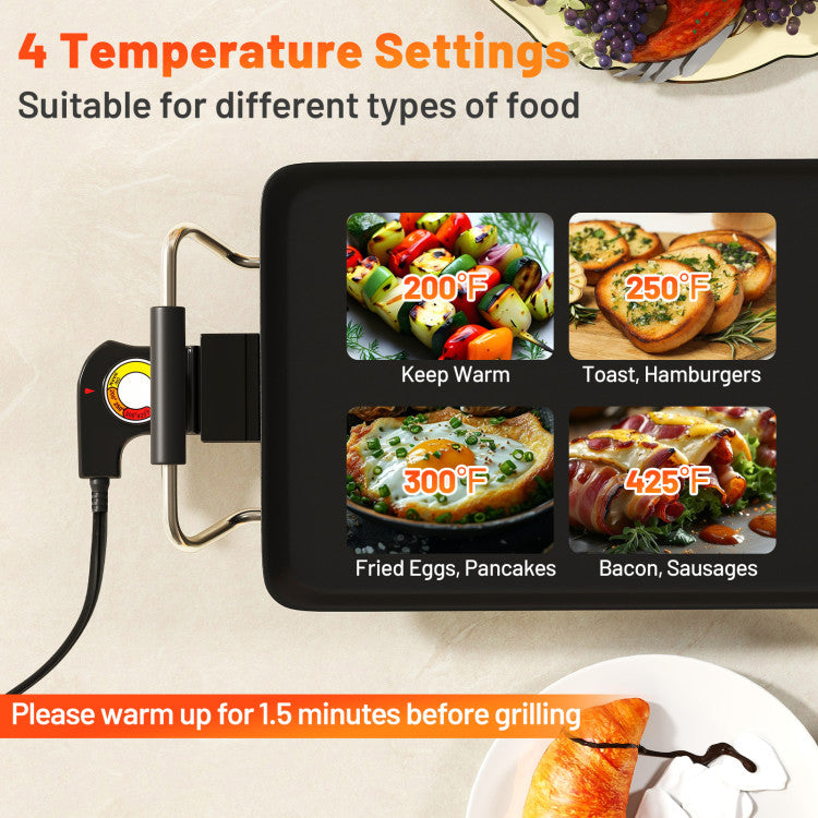 27/35 Inch Large Electric Griddle Nonstick BBQ Grill with Adjustable Temperature