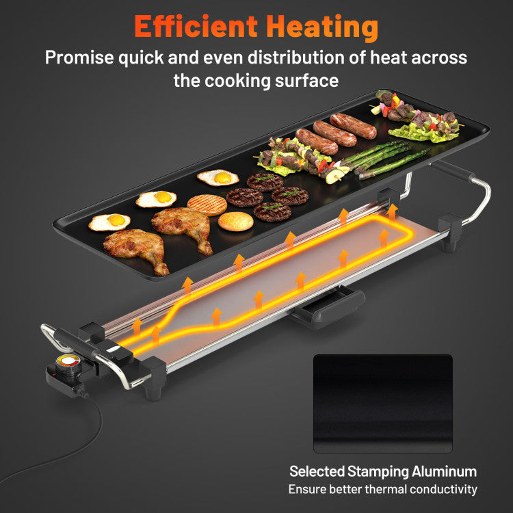 27/35 Inch Large Electric Griddle Nonstick BBQ Grill with Adjustable Temperature