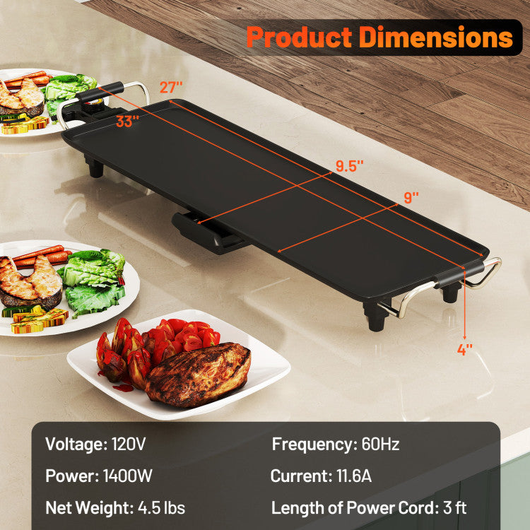 27/35 Inch Large Electric Griddle Nonstick BBQ Grill with Adjustable Temperature