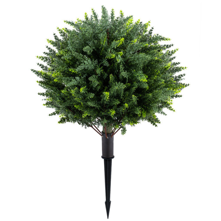 27.5 inch Artificial Cypress Topiary Trees with Ground Spikes