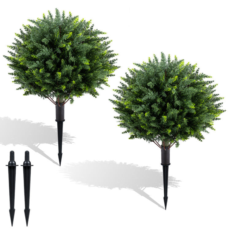 27.5 inch Artificial Cypress Topiary Trees with Ground Spikes