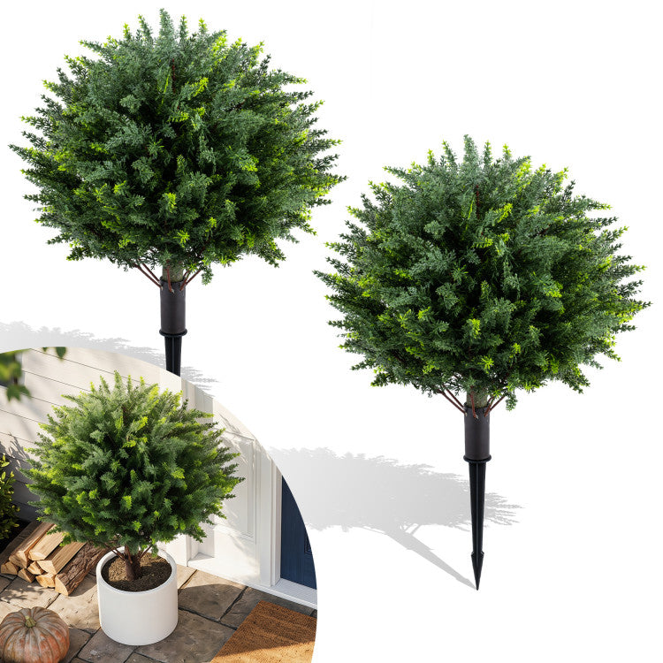 27.5 inch Artificial Cypress Topiary Trees with Ground Spikes