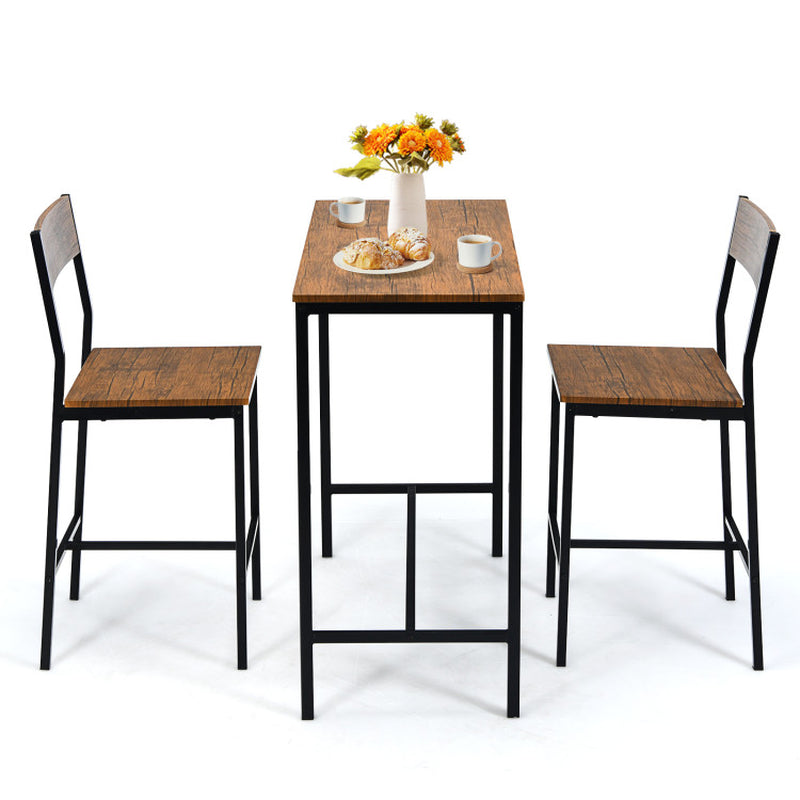 3 Pieces Bar Table Set with 2 Chairs Narrow Bar Furniture