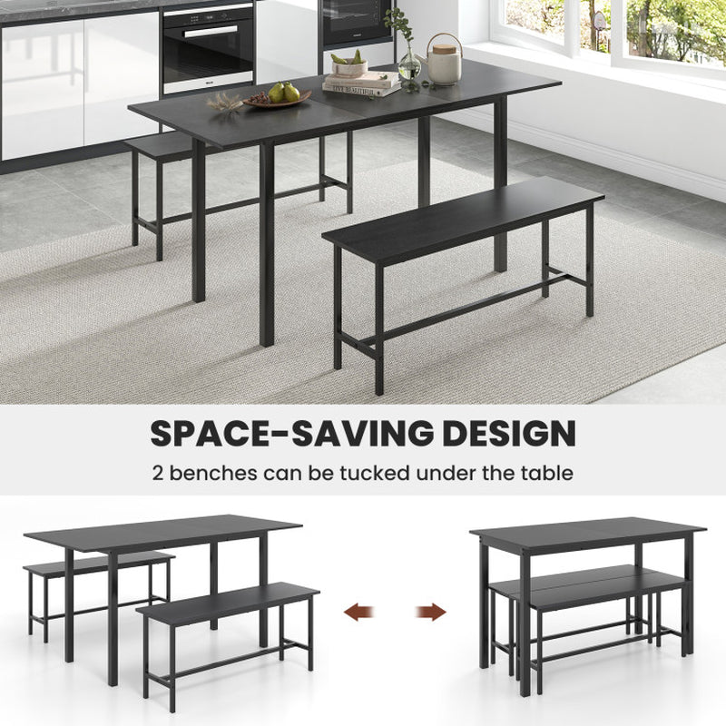 3 Piece Dining Table Set for 4-6 with 2 Benches