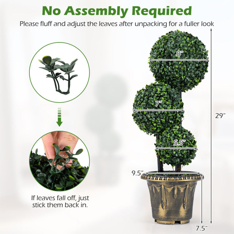 29/35 Inches Artificial Boxwood Topiary Tree Triple Ball Shrubs