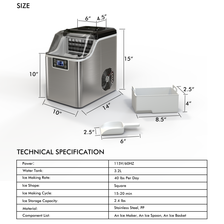 Portable Countertop Ice Maker with Ice Scoop and Basket