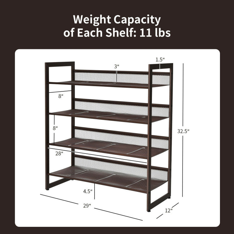 2/3/4 Tiers Flat and Slant Metal Shoe Rack for Entryway Hallway