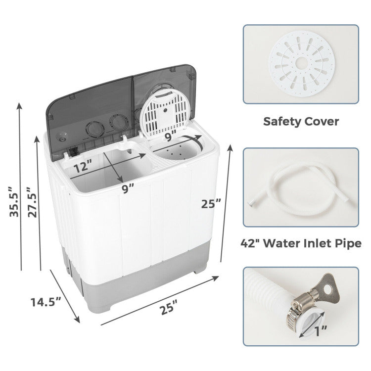 2-in-1 Portable 22lbs Capacity Washing Machine with Timer Control