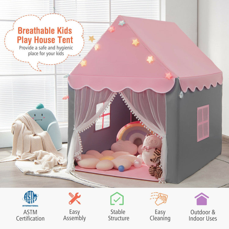 Kids Playhouse Tent with Star Lights and Mat