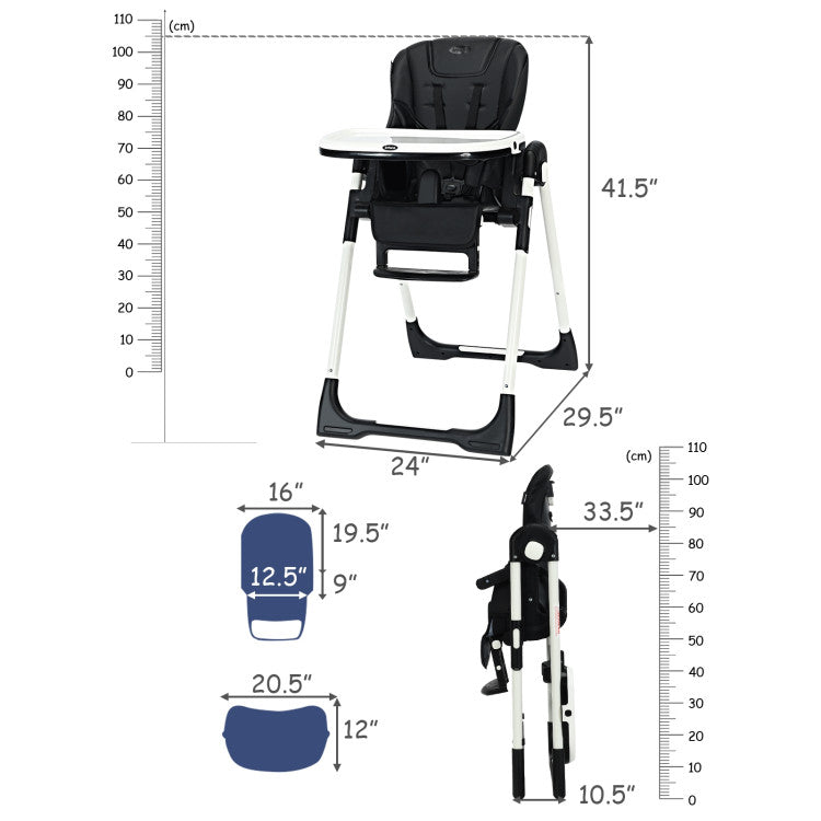 Foldable High Chair with Multiple Adjustable Backrests