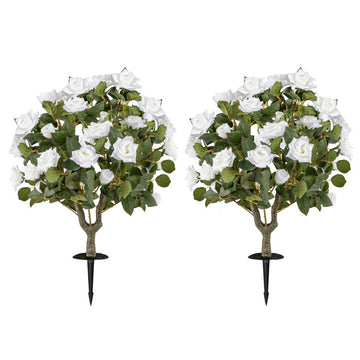 2 Pack Artificial Rose Flower Trees with Spikes and 18 White Flowers