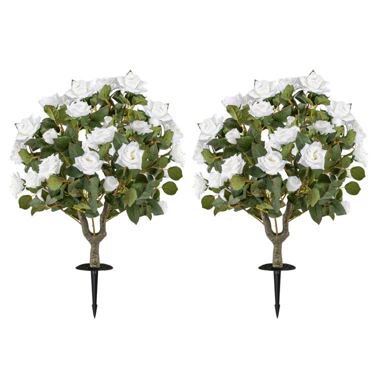 2 Pack Artificial Rose Flower Trees with Spikes and 18 White Flowers