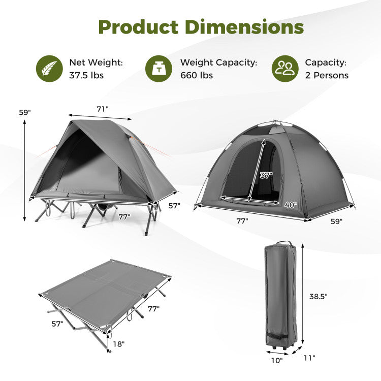 2-Person Camping Cot Tent Foldable Off-Ground Camping Combo for Adults