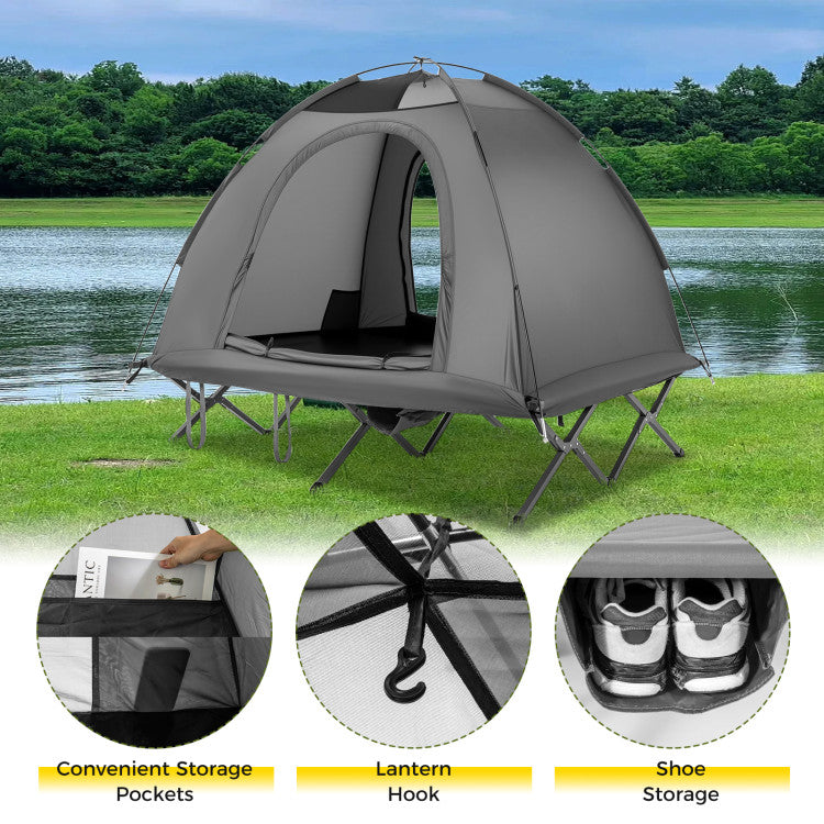 2-Person Camping Cot Tent Foldable Off-Ground Camping Combo for Adults