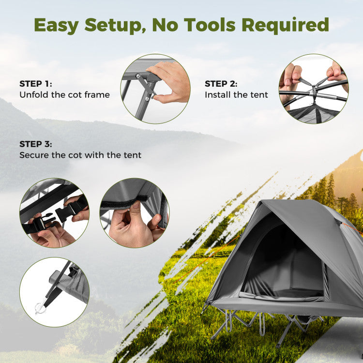 2-Person Camping Cot Tent Foldable Off-Ground Camping Combo for Adults