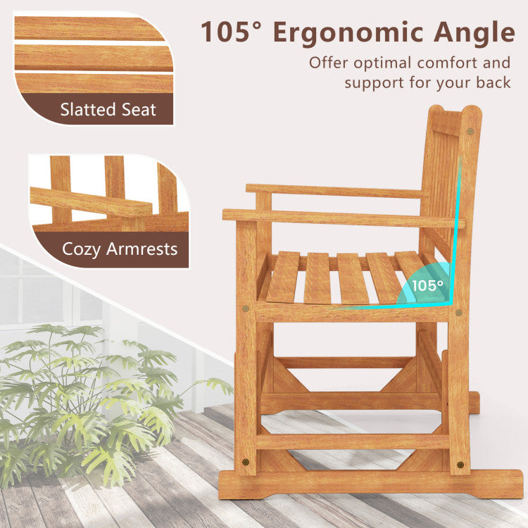 2-Person Outdoor Acacia Wood Glider Bench Patio Swing Rocking Loveseat