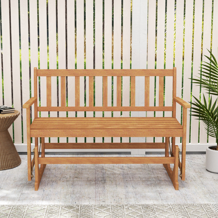 2-Person Outdoor Acacia Wood Glider Bench Patio Swing Rocking Loveseat