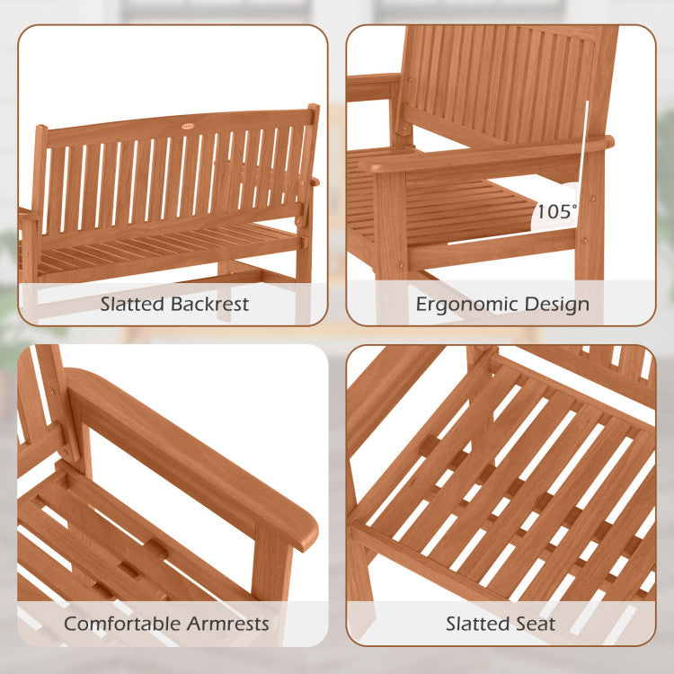 2-Person Patio Loveseat with Slatted Backrest and Comfortable Armrests