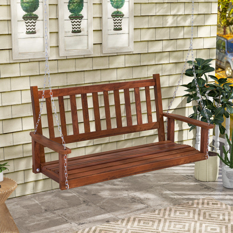 2-Person Wooden Outdoor Porch Swing with 500lbs Weight Capacity