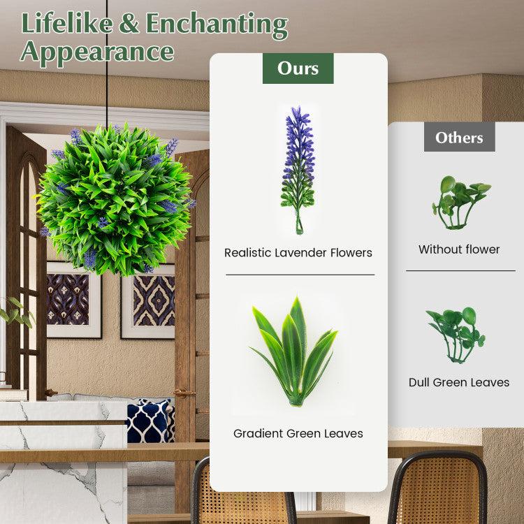 2 Pieces Artificial Lavender Topiary Balls with Flowers