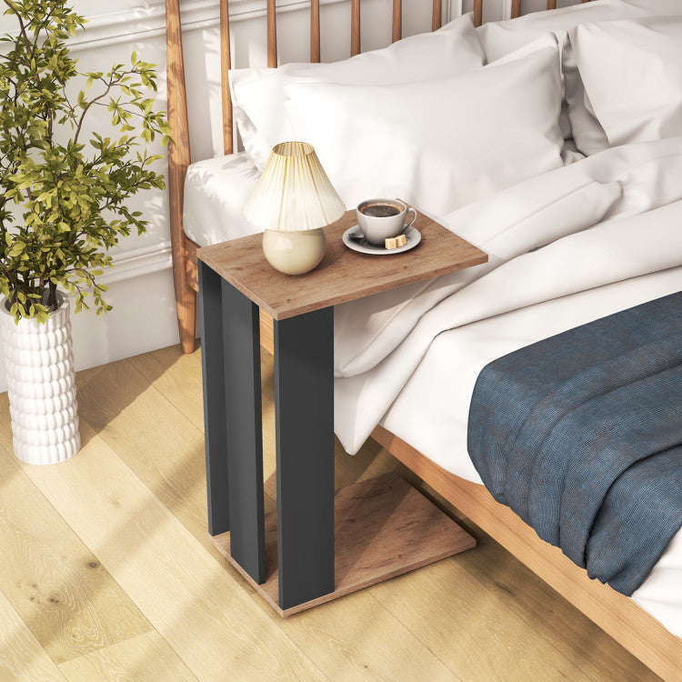 2-Tier C-Shaped Side Table with Universal Wheels and Shelf