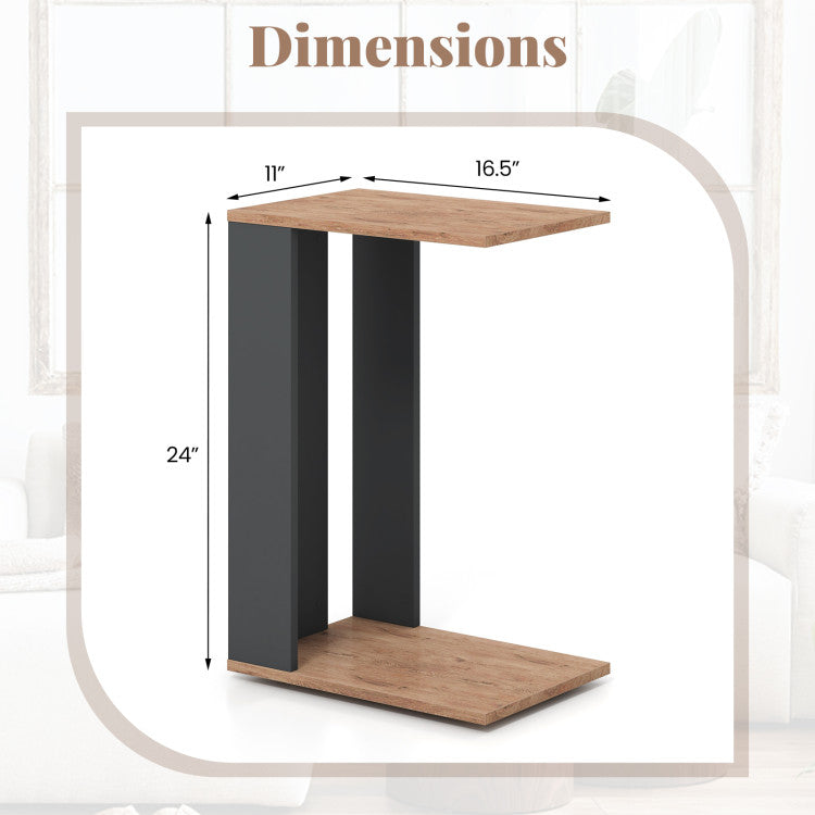 2-Tier C-Shaped Side Table with Universal Wheels and Shelf