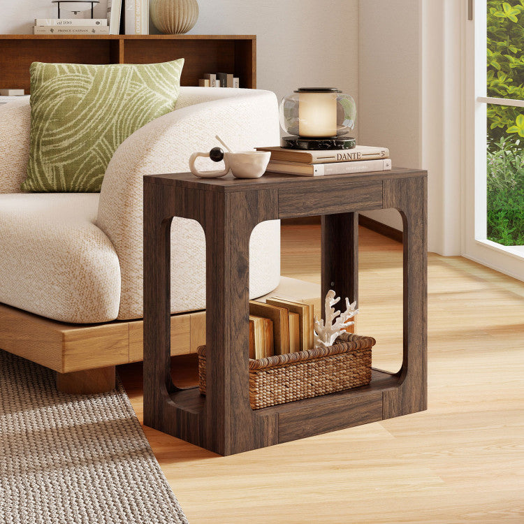 2-Tier End Table with Storage Shelf for Living Room