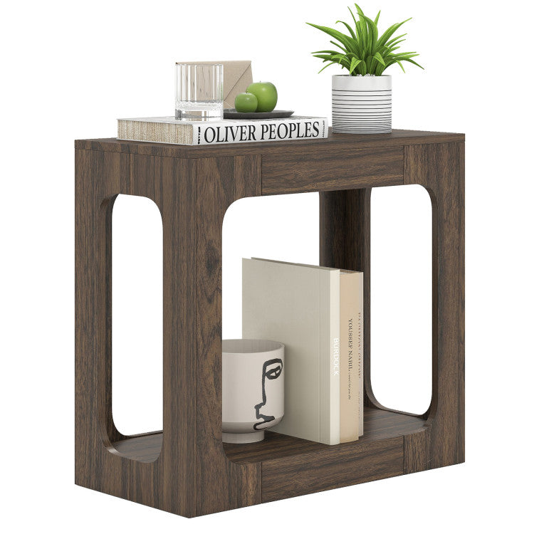 2-Tier End Table with Storage Shelf for Living Room