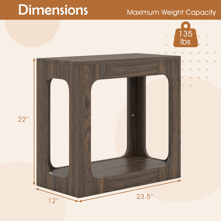 2-Tier End Table with Storage Shelf for Living Room