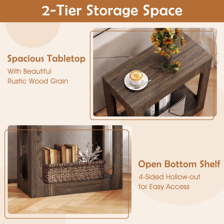 2-Tier End Table with Storage Shelf for Living Room