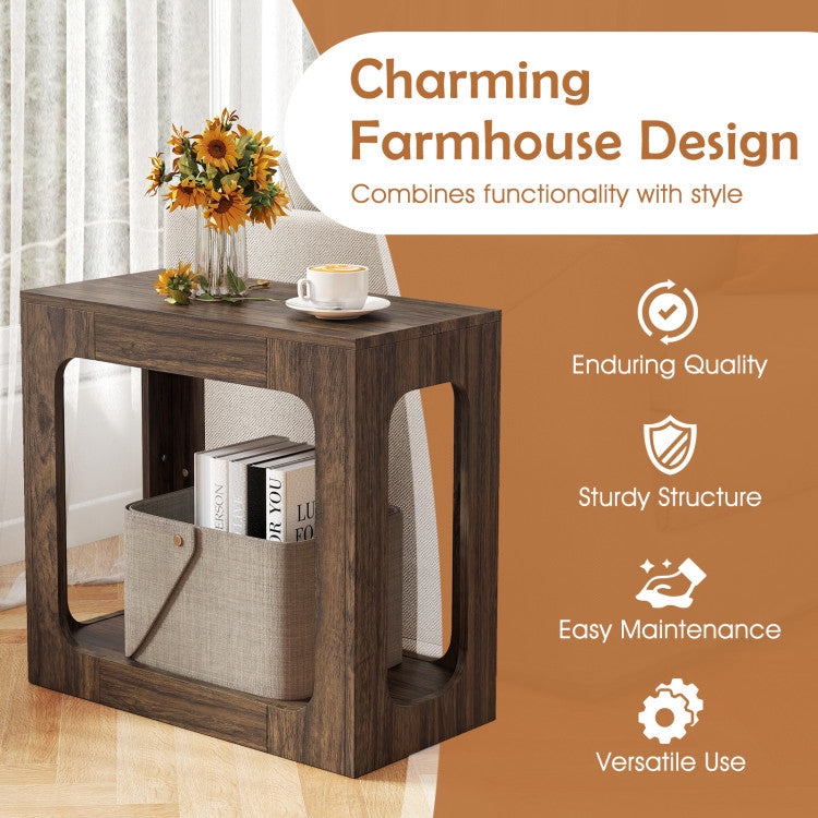 2-Tier End Table with Storage Shelf for Living Room