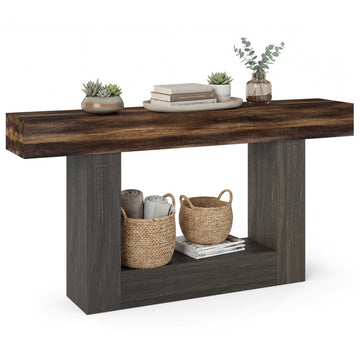2-Tier Farmhouse Console Table 63" Long with Storage Shelf