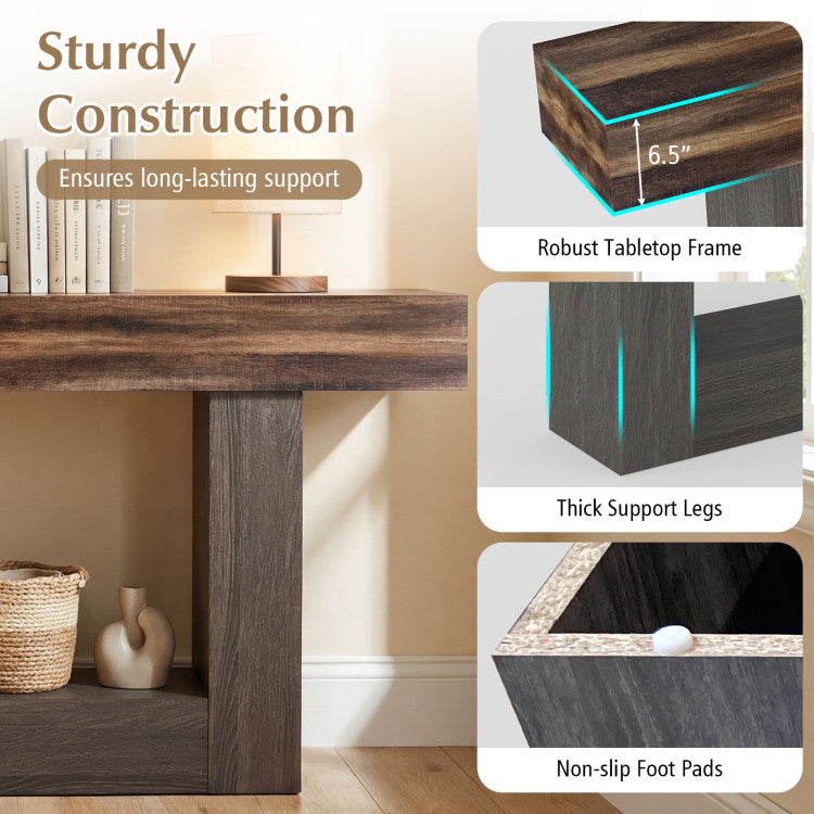 2-Tier Farmhouse Console Table 63" Long with Storage Shelf