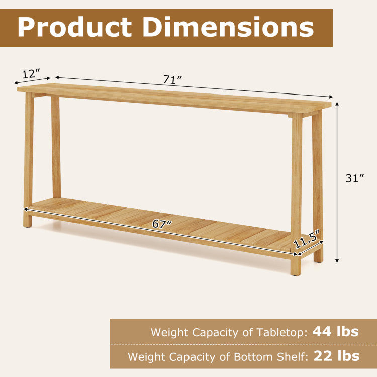 2-Tier Farmhouse Sofa Table with Teak Wood Frame and Storage Shelf