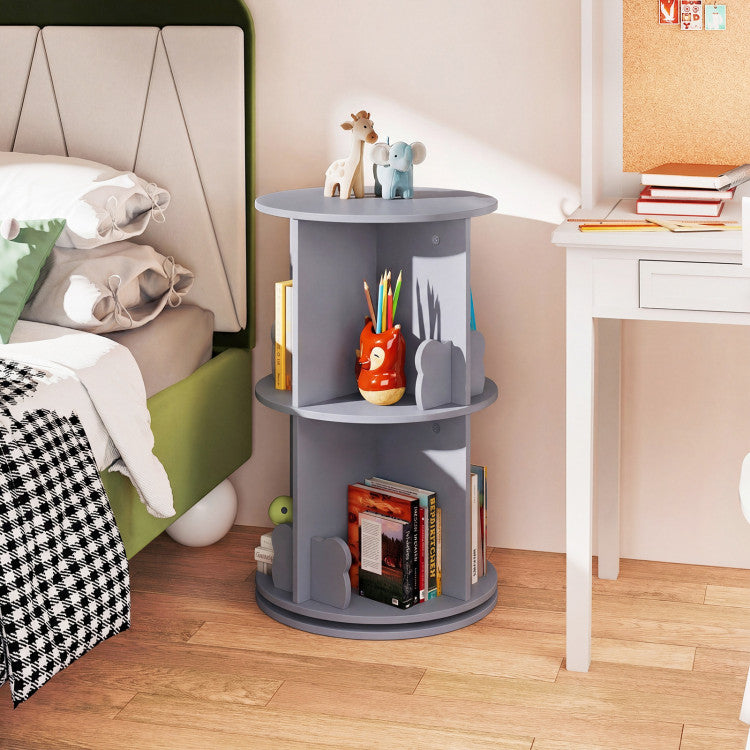 2 Tier Freestanding Kids Rotating Bookshelf Storage Rack with Bear Baffles