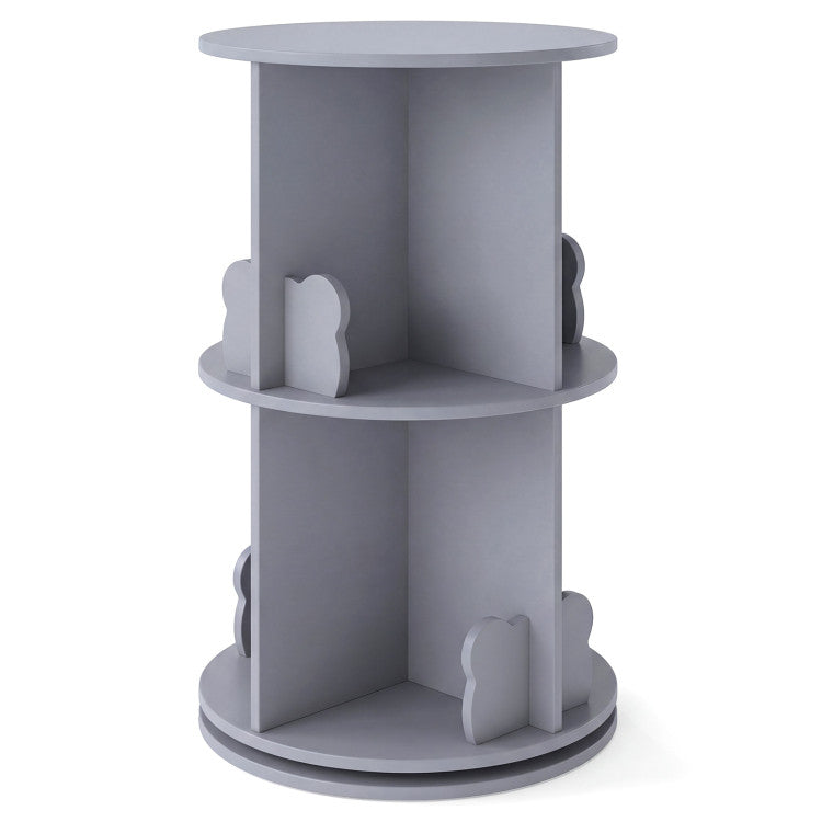 2 Tier Freestanding Kids Rotating Bookshelf Storage Rack with Bear Baffles