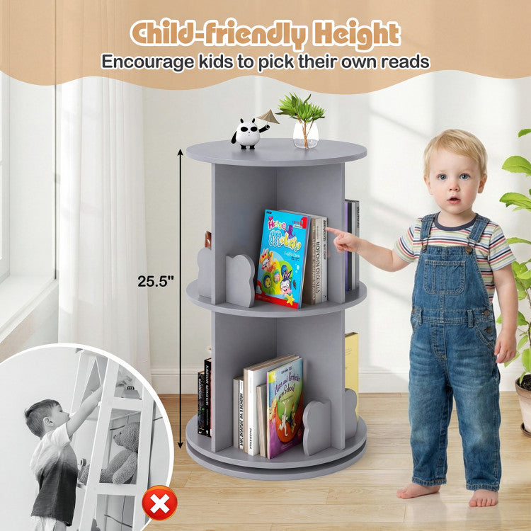 2 Tier Freestanding Kids Rotating Bookshelf Storage Rack with Bear Baffles