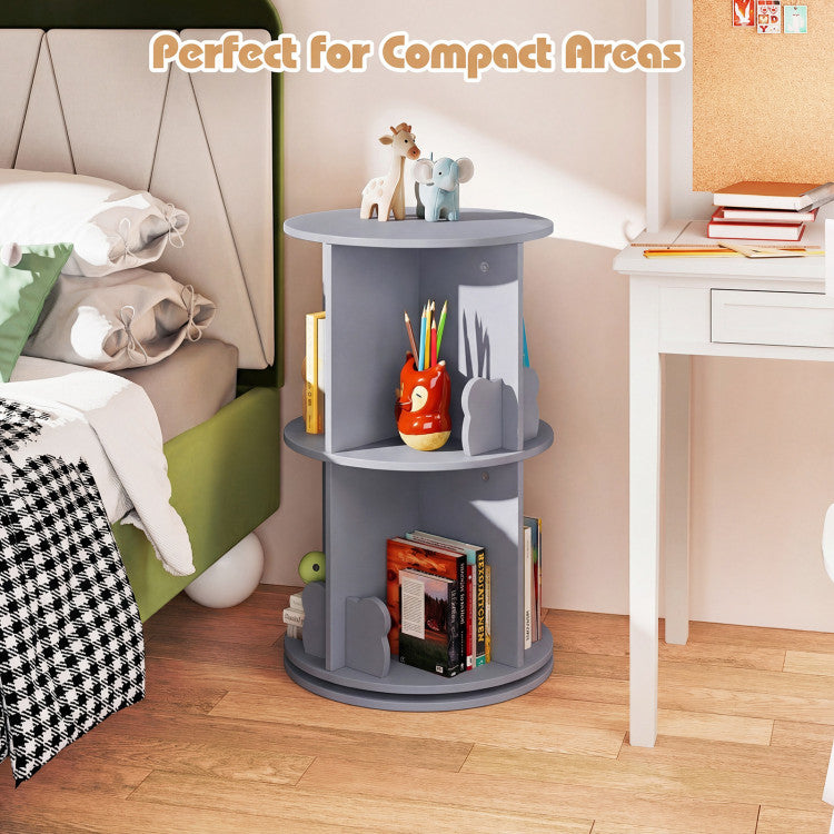 2 Tier Freestanding Kids Rotating Bookshelf Storage Rack with Bear Baffles