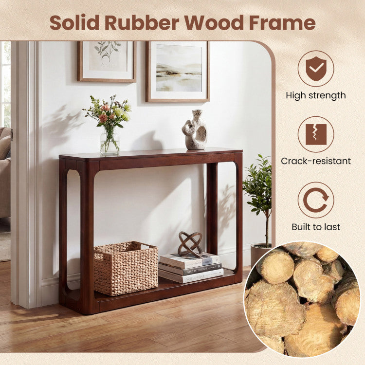 2-Tier Mid Century Wood Console Table with Storage Shelf