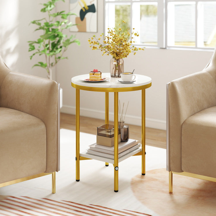2-Tier Round Coffee Table with Storage Shelf