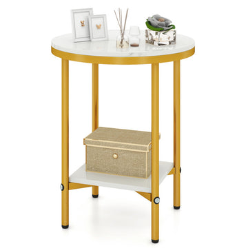 2-Tier Round Coffee Table with Storage Shelf