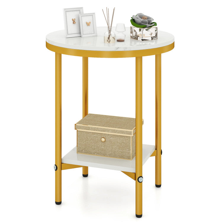2-Tier Round Coffee Table with Storage Shelf
