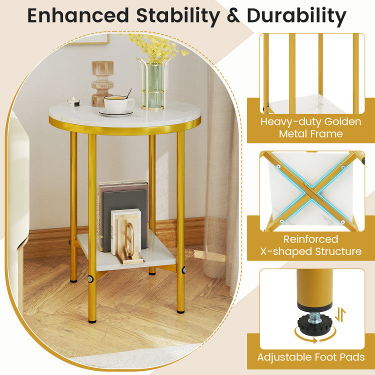 2-Tier Round Coffee Table with Storage Shelf