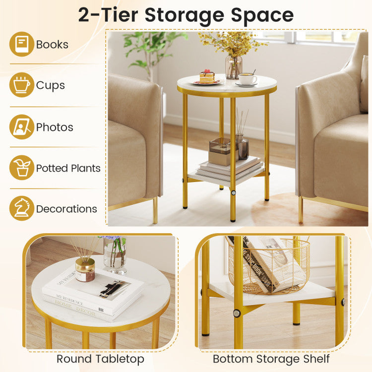 2-Tier Round Coffee Table with Storage Shelf