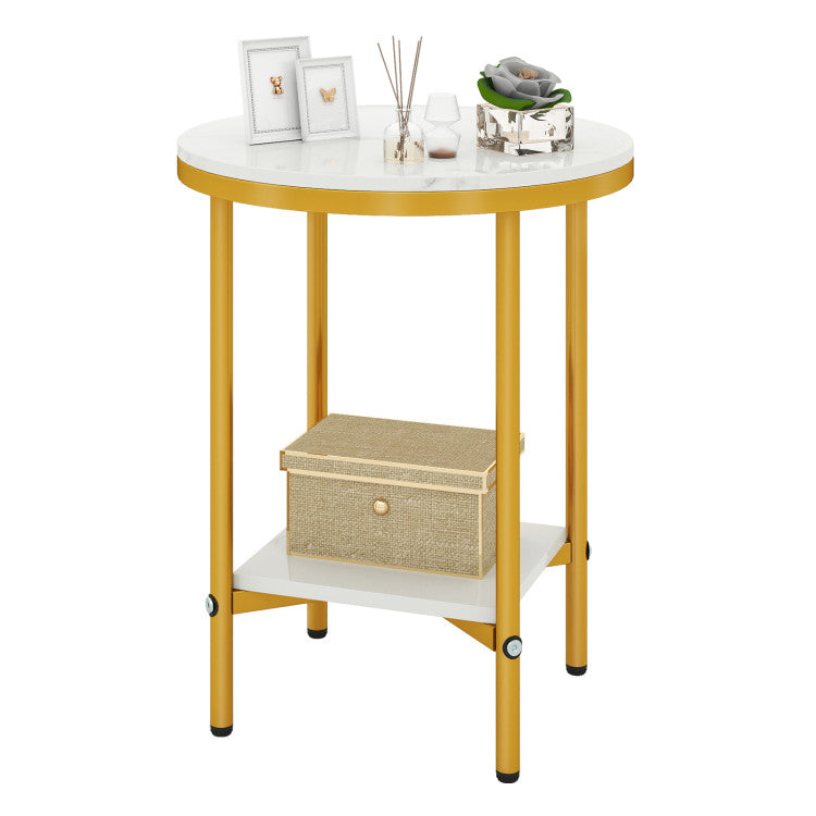 2-Tier Round Coffee Table with Storage Shelf
