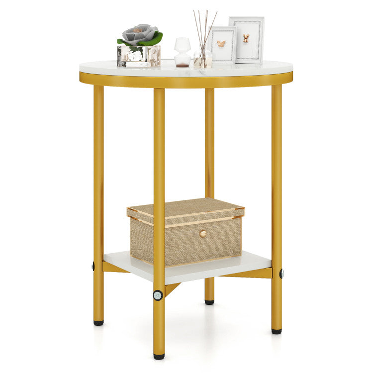 2-Tier Round Coffee Table with Storage Shelf