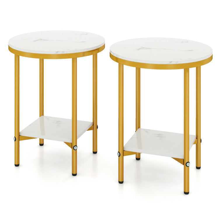 2-Tier Round Coffee Table with Storage Shelf