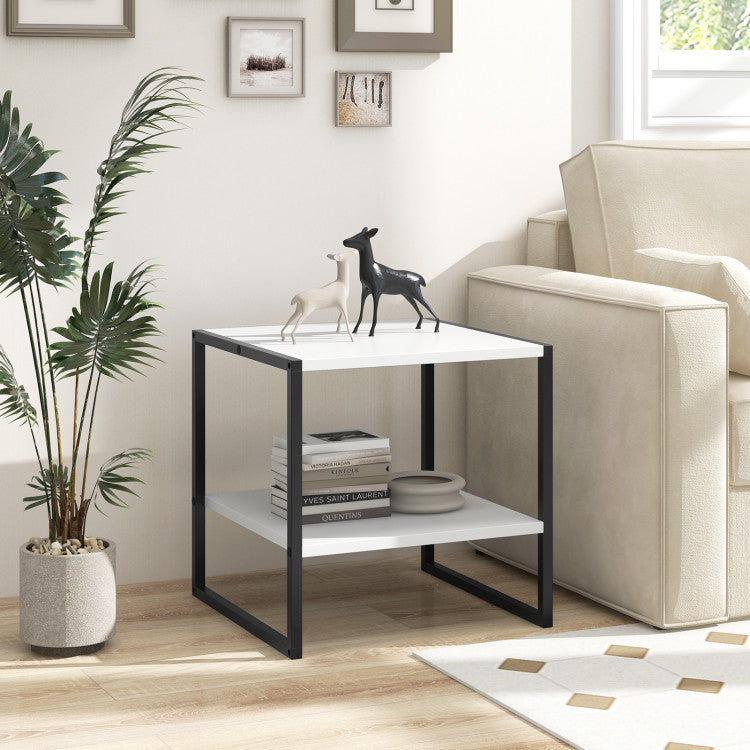 2-Tier Square End Table with Storage Shelf Reversible Design